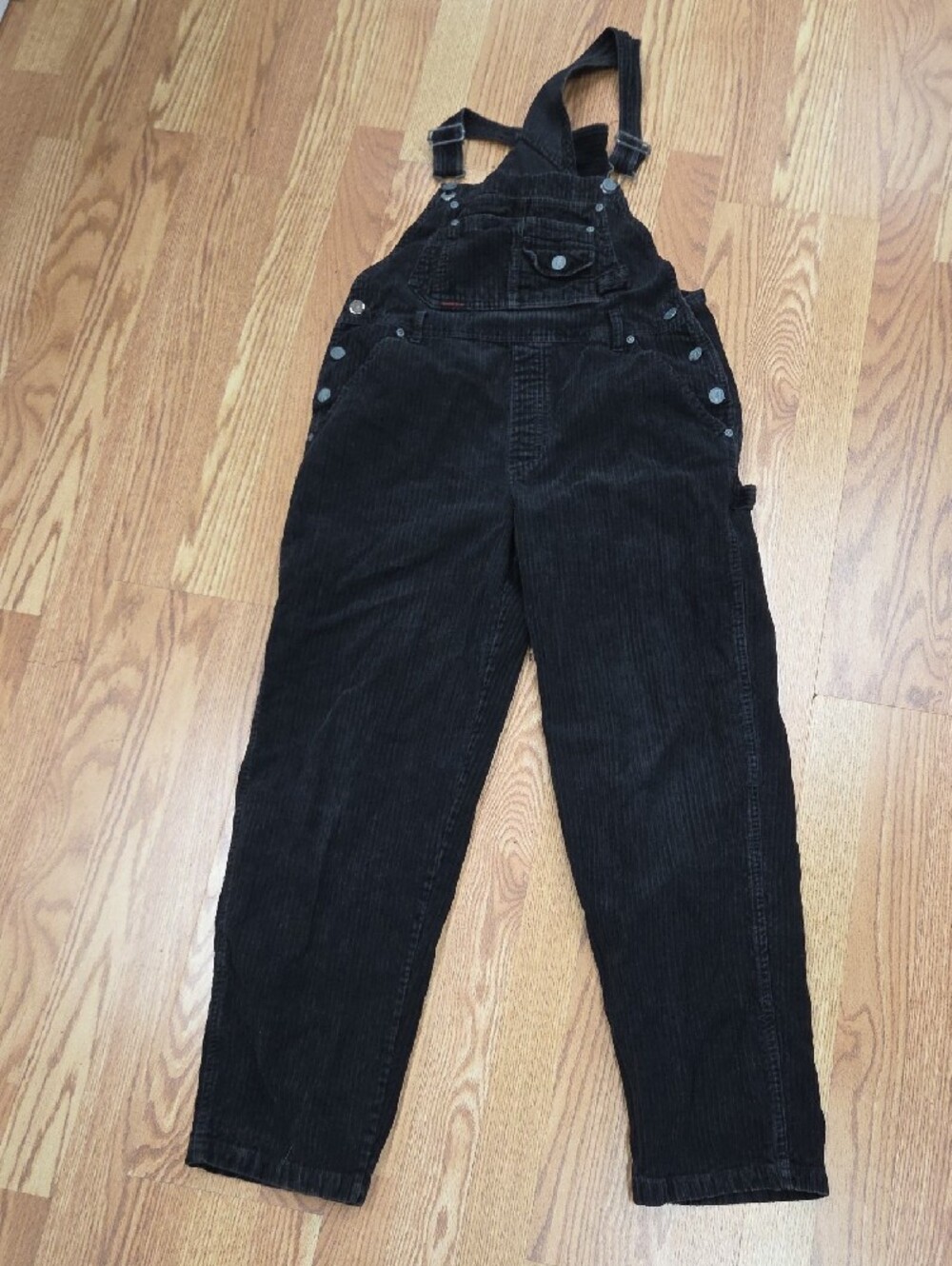 Squeeze Corduroy Overalls Womens M Black Carpenter Y2K Grunge Wide Leg Retro - Picture 9 of 12